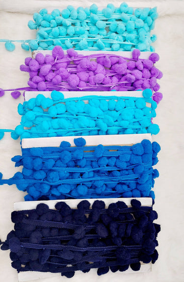 9 yards x Wholesale Blue Pom Pom Fringe Trim, Pompom Trimming, Tassels